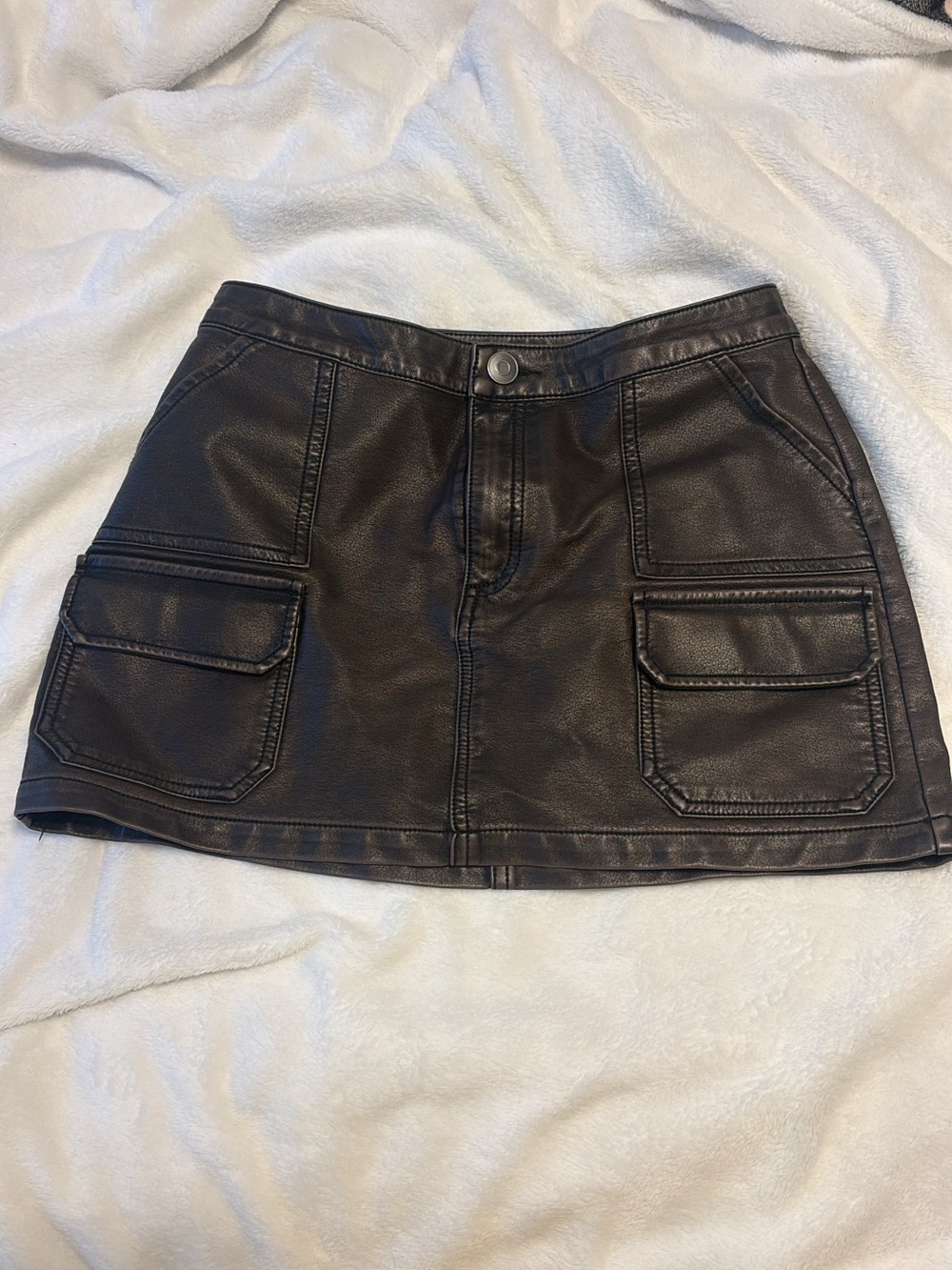 Faux Leather Cargo Mini Skirt - Black
